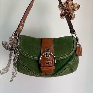 Vintage Coach Green Suede Soho Shoulder Bag